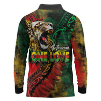 Aotearoa One Love Long Sleeve Polo Shirt Reggae Lion with Kakahu Huruhuru LT03 - Polynesian Pride