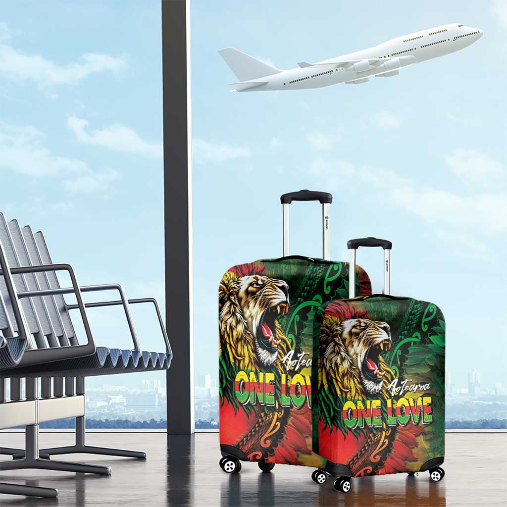 Aotearoa One Love Luggage Cover Reggae Lion with Kakahu Huruhuru