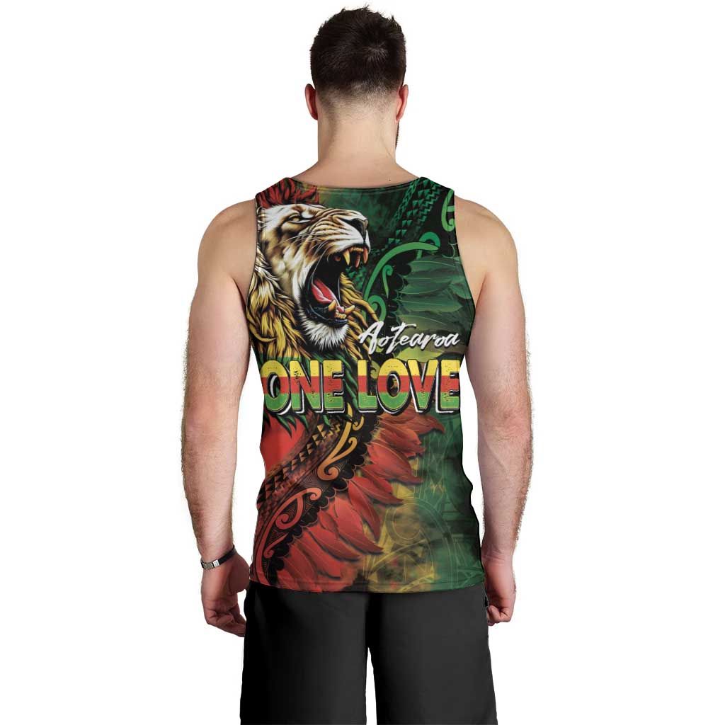 Aotearoa One Love Men Tank Top Reggae Lion with Kakahu Huruhuru LT03 - Polynesian Pride