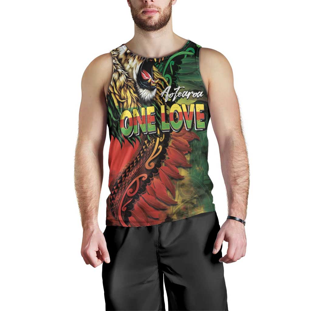 Aotearoa One Love Men Tank Top Reggae Lion with Kakahu Huruhuru LT03 - Polynesian Pride