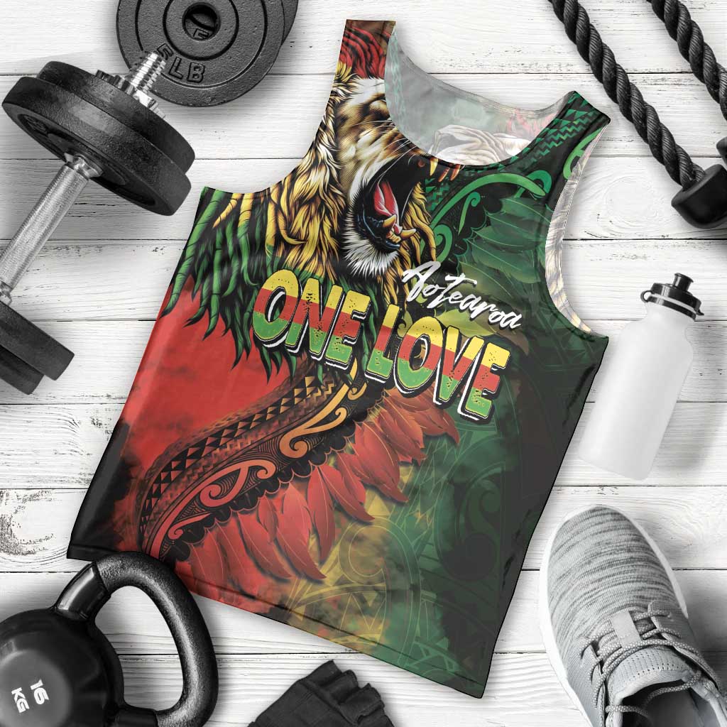 Aotearoa One Love Men Tank Top Reggae Lion with Kakahu Huruhuru LT03 - Polynesian Pride