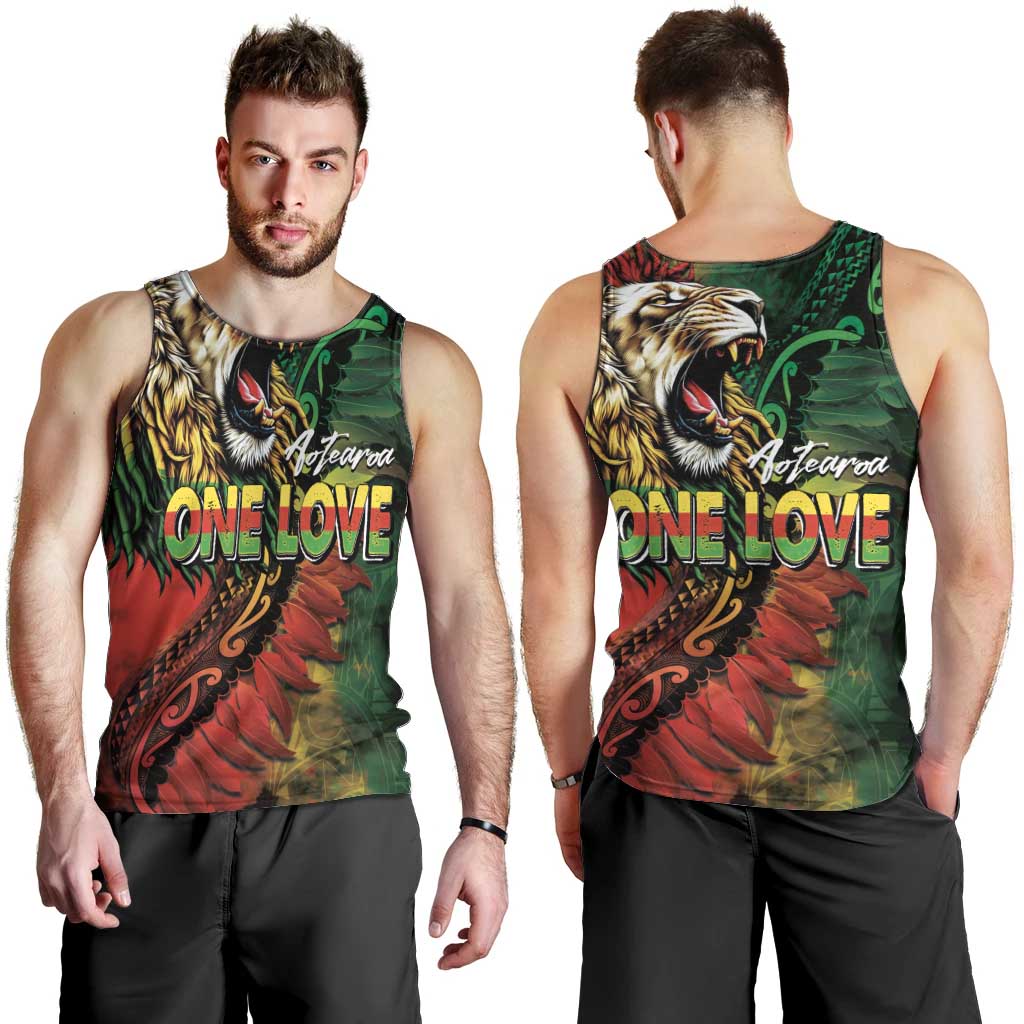 Aotearoa One Love Men Tank Top Reggae Lion with Kakahu Huruhuru LT03 - Polynesian Pride