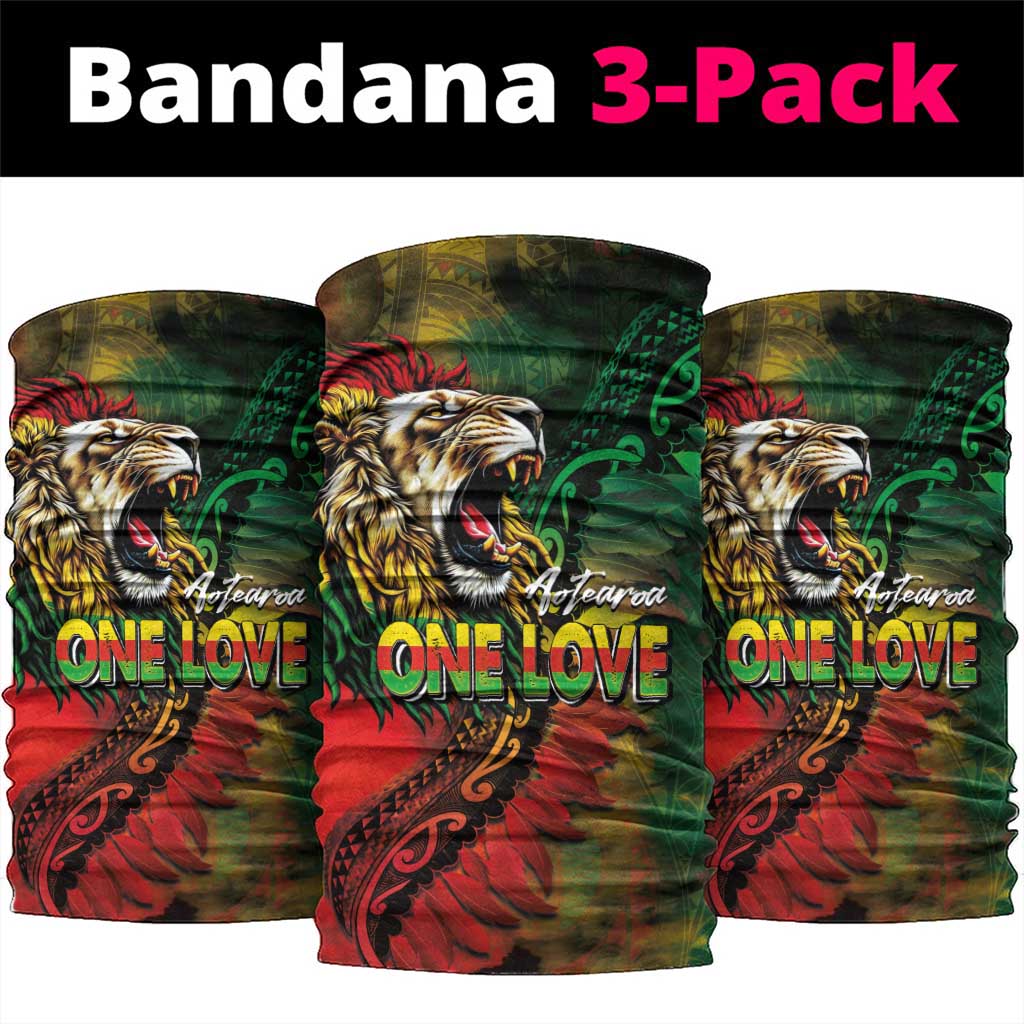 Aotearoa One Love Neck Gaiter Reggae Lion with Kakahu Huruhuru LT03 package One Size: 25*50cm Black - Polynesian Pride
