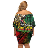 Aotearoa One Love Off Shoulder Short Dress Reggae Lion with Kakahu Huruhuru LT03 - Polynesian Pride