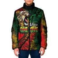Aotearoa One Love Padded Jacket Reggae Lion with Kakahu Huruhuru LT03 Men Black - Polynesian Pride