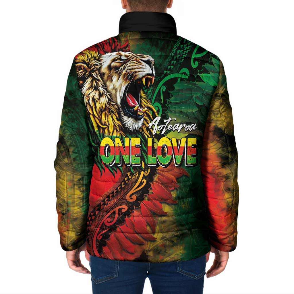 Aotearoa One Love Padded Jacket Reggae Lion with Kakahu Huruhuru LT03 - Polynesian Pride