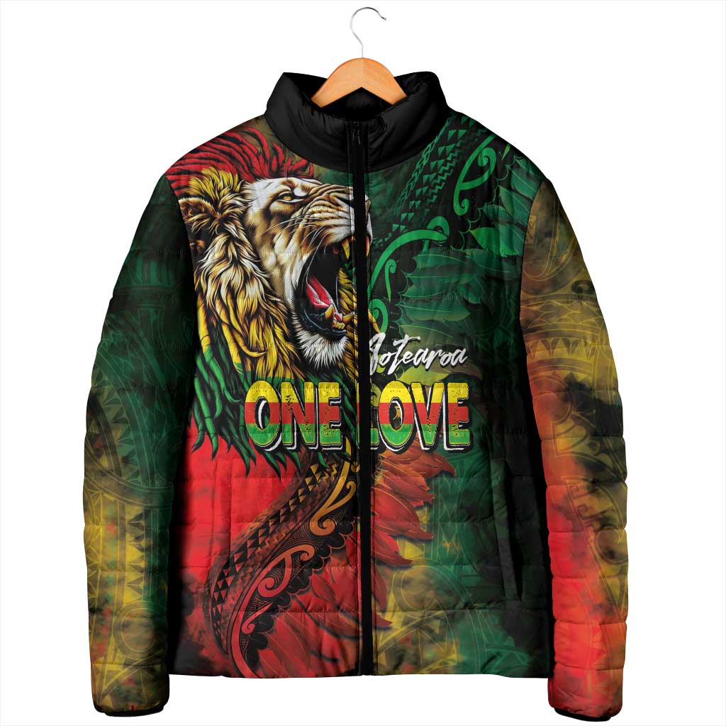 Aotearoa One Love Padded Jacket Reggae Lion with Kakahu Huruhuru LT03 - Polynesian Pride