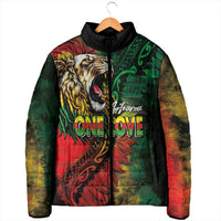 Aotearoa One Love Padded Jacket Reggae Lion with Kakahu Huruhuru LT03 - Polynesian Pride