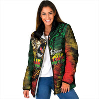 Aotearoa One Love Padded Jacket Reggae Lion with Kakahu Huruhuru LT03 Women Black - Polynesian Pride