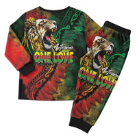 Aotearoa One Love Christmas Pajama Set Reggae Lion with Kakahu Huruhuru LT03 - Polynesian Pride