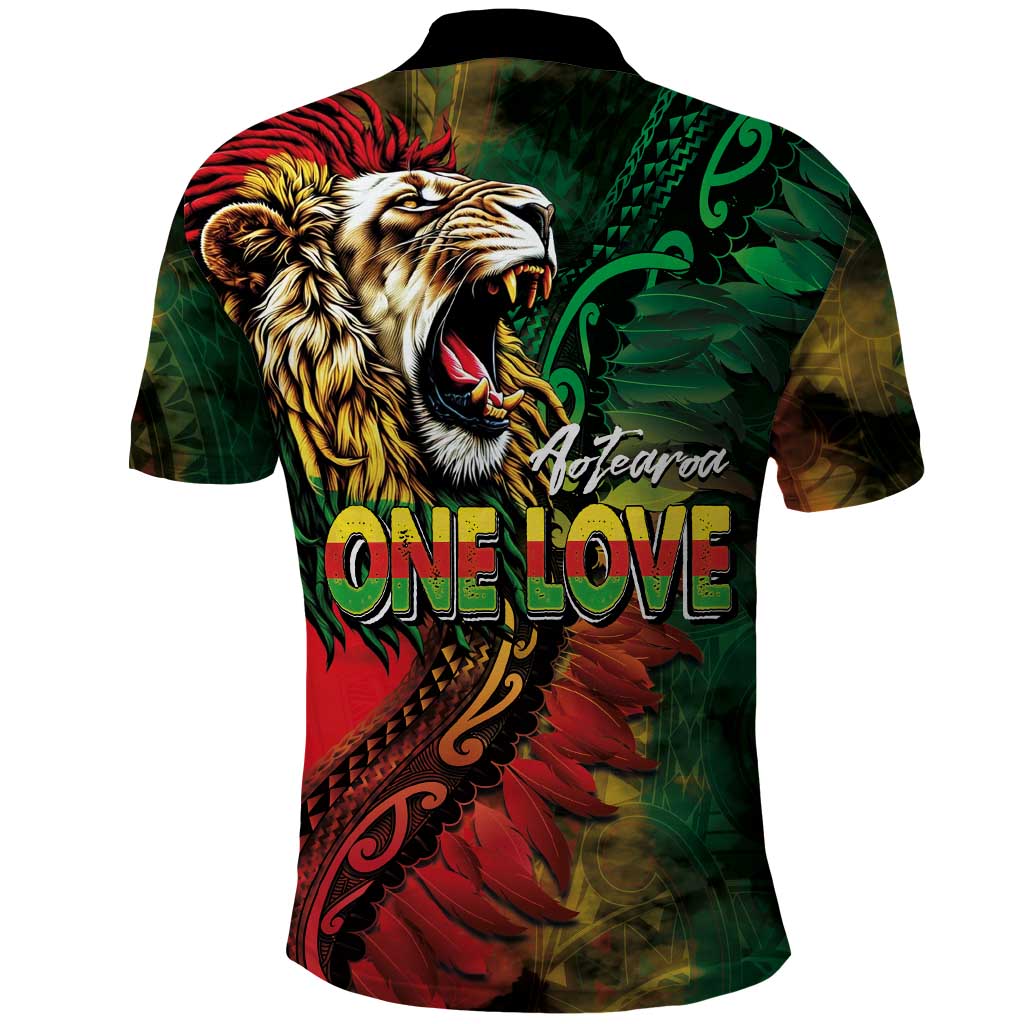 Aotearoa One Love Polo Shirt Reggae Lion with Kakahu Huruhuru LT03 - Polynesian Pride