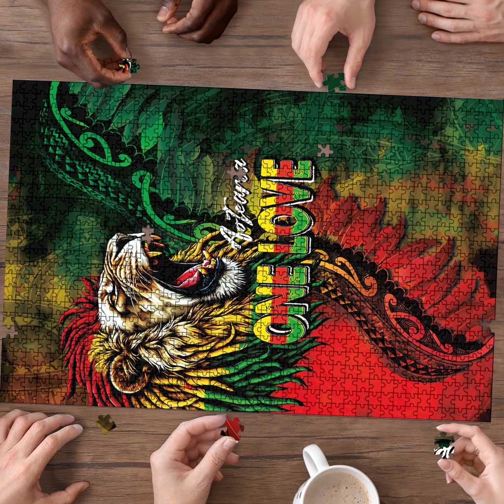 Aotearoa One Love Puzzle Reggae Lion with Kakahu Huruhuru