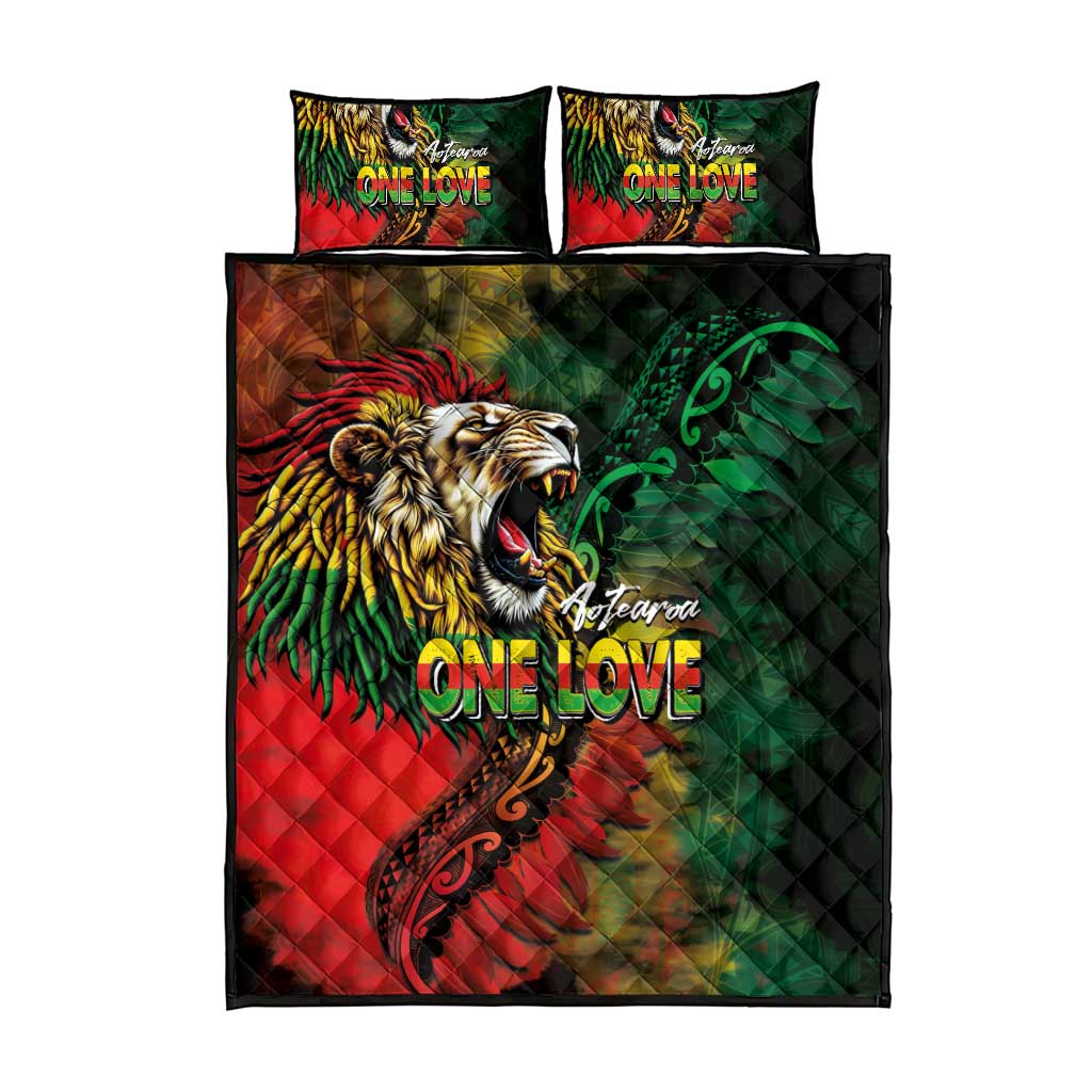 Aotearoa One Love Quilt Bed Set Reggae Lion with Kakahu Huruhuru