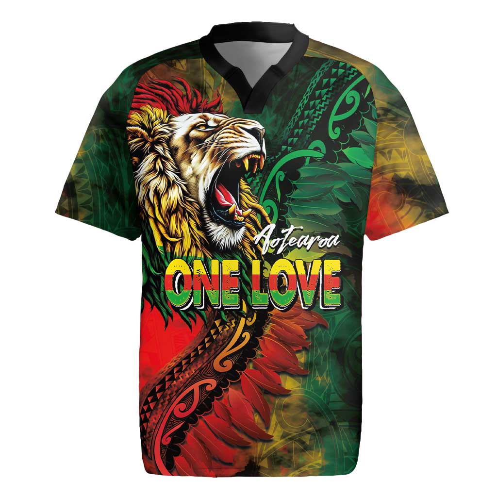 Aotearoa One Love Rugby Jersey Reggae Lion with Kakahu Huruhuru