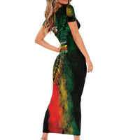 Aotearoa One Love Short Sleeve Bodycon Dress Reggae Lion with Kakahu Huruhuru LT03 - Polynesian Pride