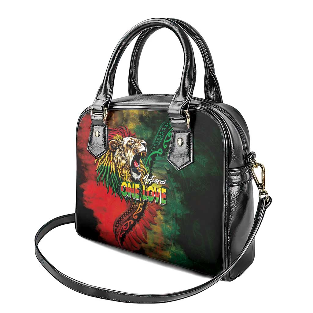 Aotearoa One Love Shoulder Handbag Reggae Lion with Kakahu Huruhuru LT03 - Polynesian Pride