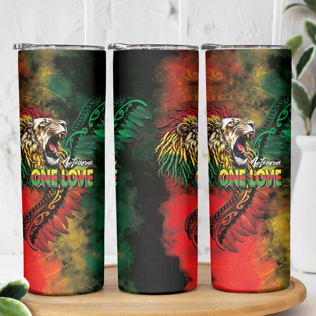 Aotearoa One Love Skinny Tumbler Reggae Lion with Kakahu Huruhuru LT03 - Polynesian Pride
