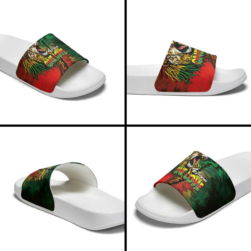 Aotearoa One Love Slide Sandals Reggae Lion with Kakahu Huruhuru LT03 - Polynesian Pride