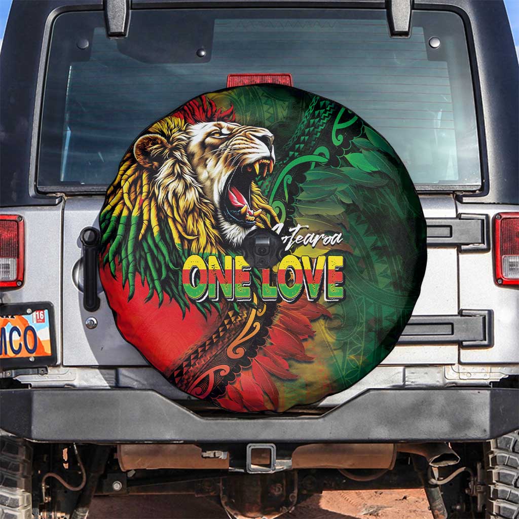Aotearoa One Love Spare Tire Cover Reggae Lion with Kakahu Huruhuru LT03 Black - Polynesian Pride