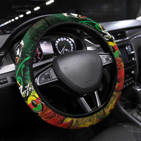 Aotearoa One Love Steering Wheel Cover Reggae Lion with Kakahu Huruhuru LT03 Universal Fit Black - Polynesian Pride