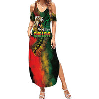 Aotearoa One Love Summer Maxi Dress Reggae Lion with Kakahu Huruhuru LT03 Women Black - Polynesian Pride