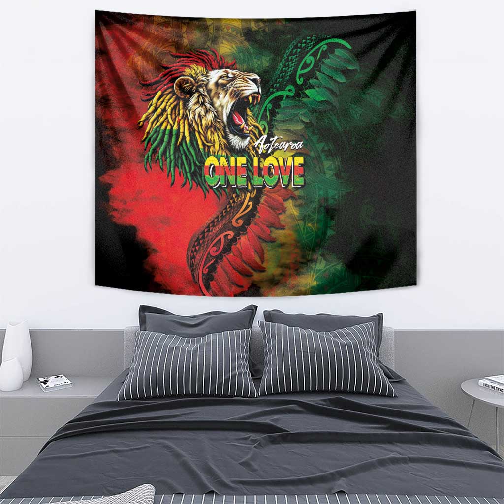 Aotearoa One Love Tapestry Reggae Lion with Kakahu Huruhuru LT03 - Polynesian Pride