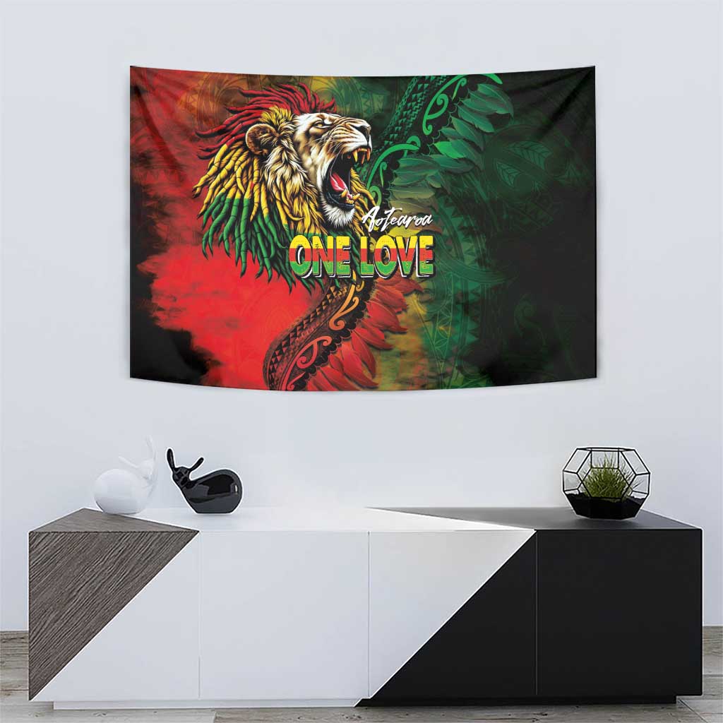 Aotearoa One Love Tapestry Reggae Lion with Kakahu Huruhuru LT03 - Polynesian Pride