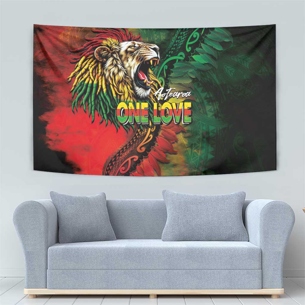 Aotearoa One Love Tapestry Reggae Lion with Kakahu Huruhuru LT03 - Polynesian Pride
