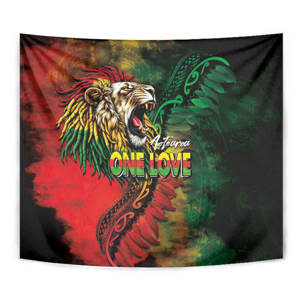 Aotearoa One Love Tapestry Reggae Lion with Kakahu Huruhuru LT03 - Polynesian Pride