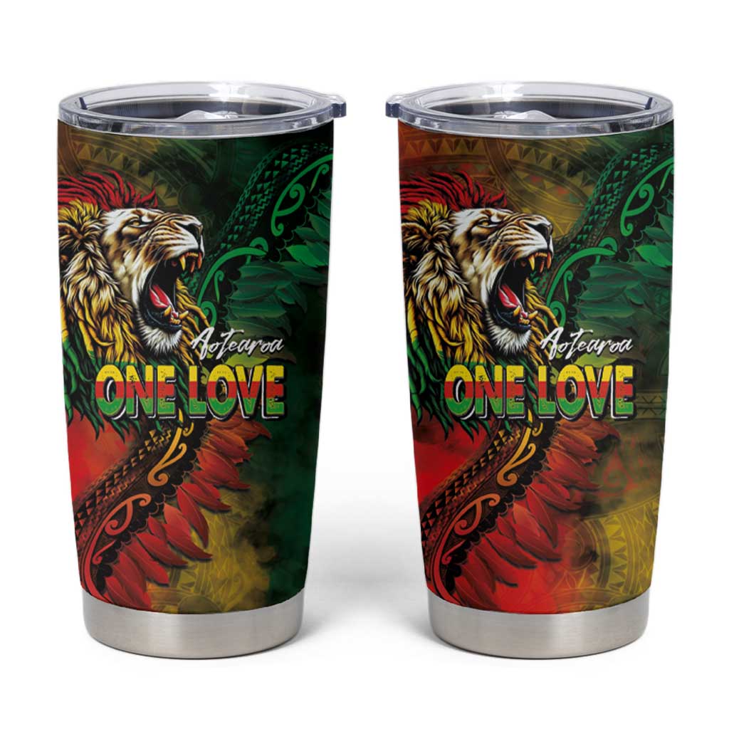 Aotearoa One Love Tumbler Cup Reggae Lion with Kakahu Huruhuru LT03 Black - Polynesian Pride