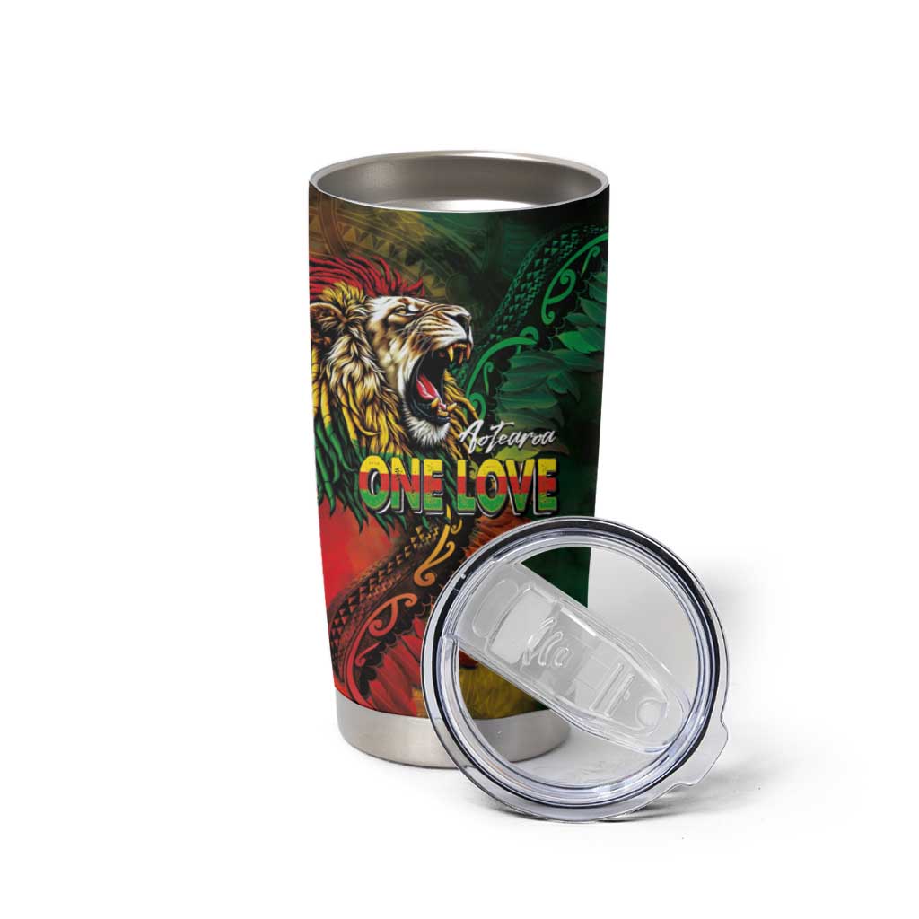 Aotearoa One Love Tumbler Cup Reggae Lion with Kakahu Huruhuru LT03 - Polynesian Pride