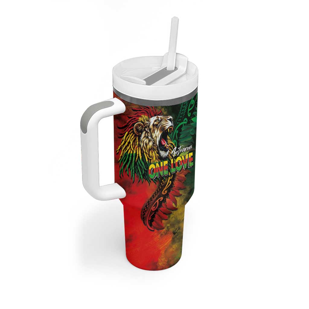 Aotearoa One Love Tumbler With Handle Reggae Lion with Kakahu Huruhuru LT03 - Polynesian Pride