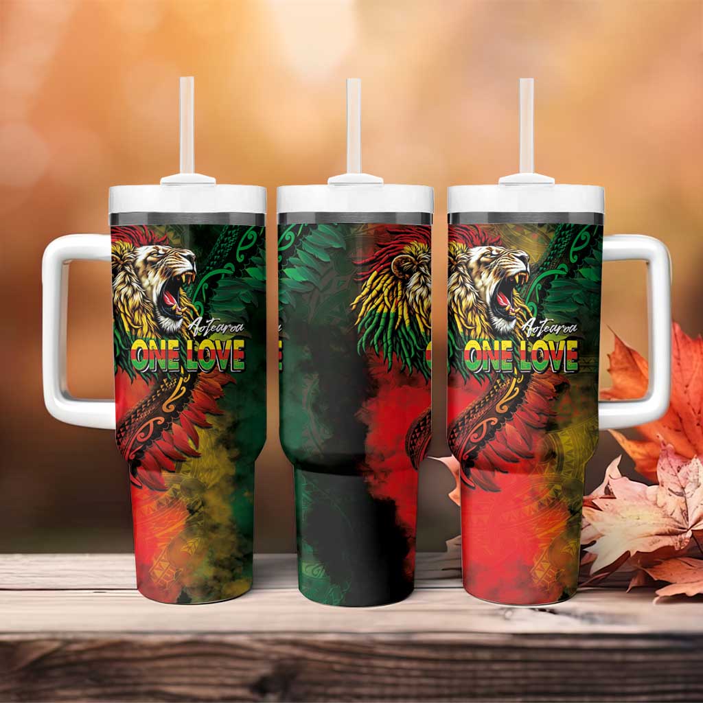 Aotearoa One Love Tumbler With Handle Reggae Lion with Kakahu Huruhuru LT03 - Polynesian Pride