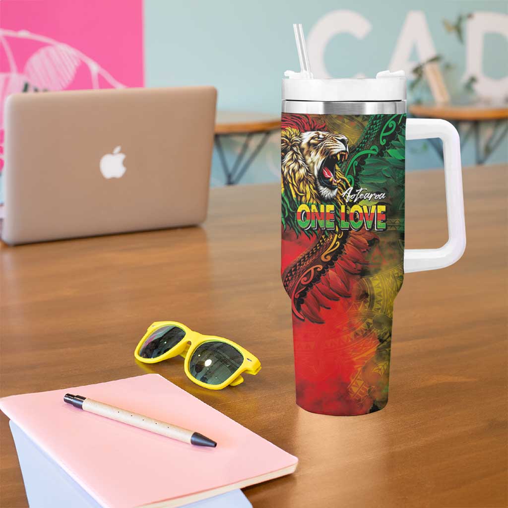 Aotearoa One Love Tumbler With Handle Reggae Lion with Kakahu Huruhuru LT03 - Polynesian Pride