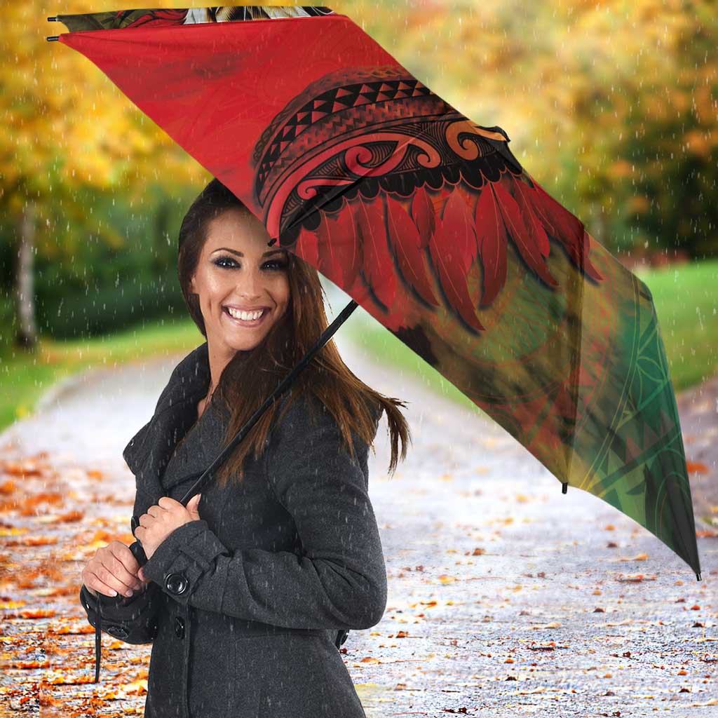 Aotearoa One Love Umbrella Reggae Lion with Kakahu Huruhuru LT03 - Polynesian Pride