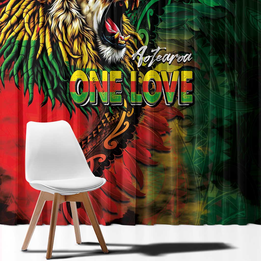 Aotearoa One Love Window Curtain Reggae Lion with Kakahu Huruhuru LT03 - Polynesian Pride