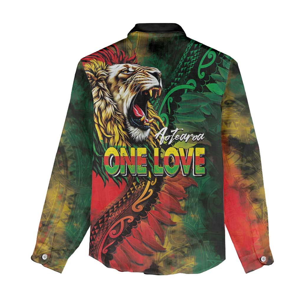 Aotearoa One Love Women Casual Shirt Reggae Lion with Kakahu Huruhuru LT03 - Polynesian Pride