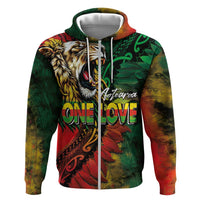 Aotearoa One Love Zip Hoodie Reggae Lion with Kakahu Huruhuru LT03 Zip Hoodie Black - Polynesian Pride