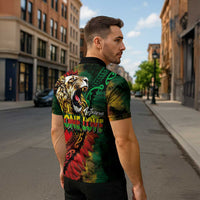 Aotearoa One Love Zipper Polo Shirt Reggae Lion with Kakahu Huruhuru LT03 - Polynesian Pride