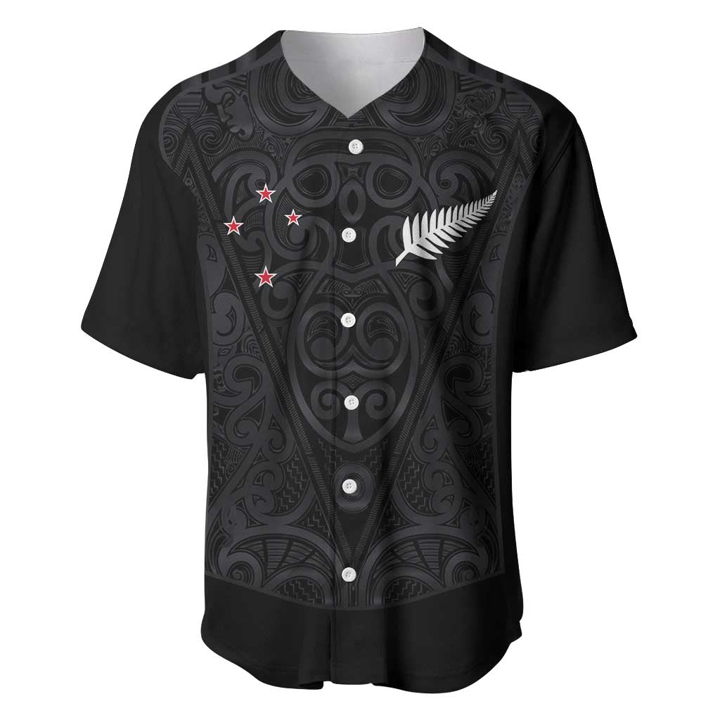 Custom Aotearoa Rugby Baseball Jersey Fern Blacks-Traditional Maori Motifs Design LT03 Black - Polynesian Pride