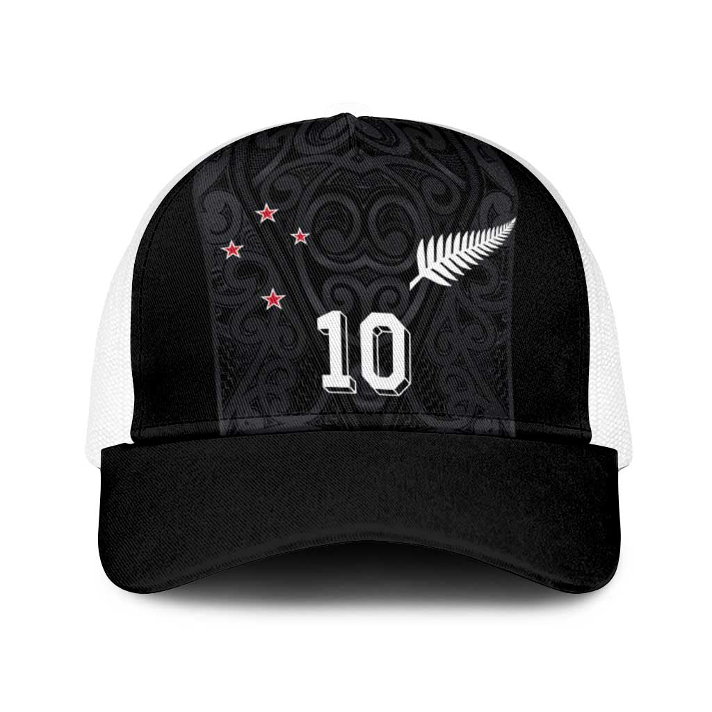 Custom Aotearoa Rugby Baseball Net Cap Fern Blacks-Traditional Maori Motifs Design LT03 One Size White Black - Polynesian Pride