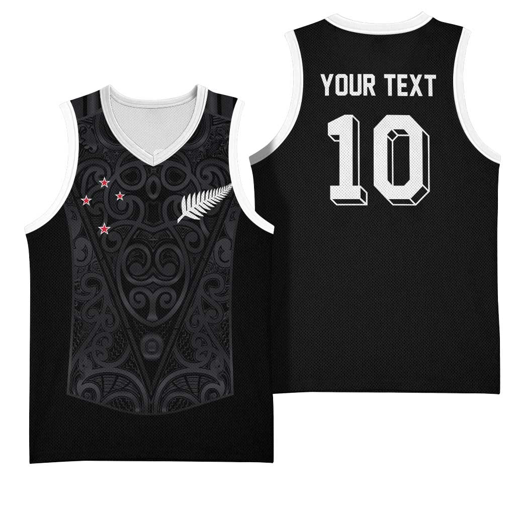 Custom Aotearoa Rugby Basketball Jersey Fern Blacks-Traditional Maori Motifs Design LT03 - Polynesian Pride