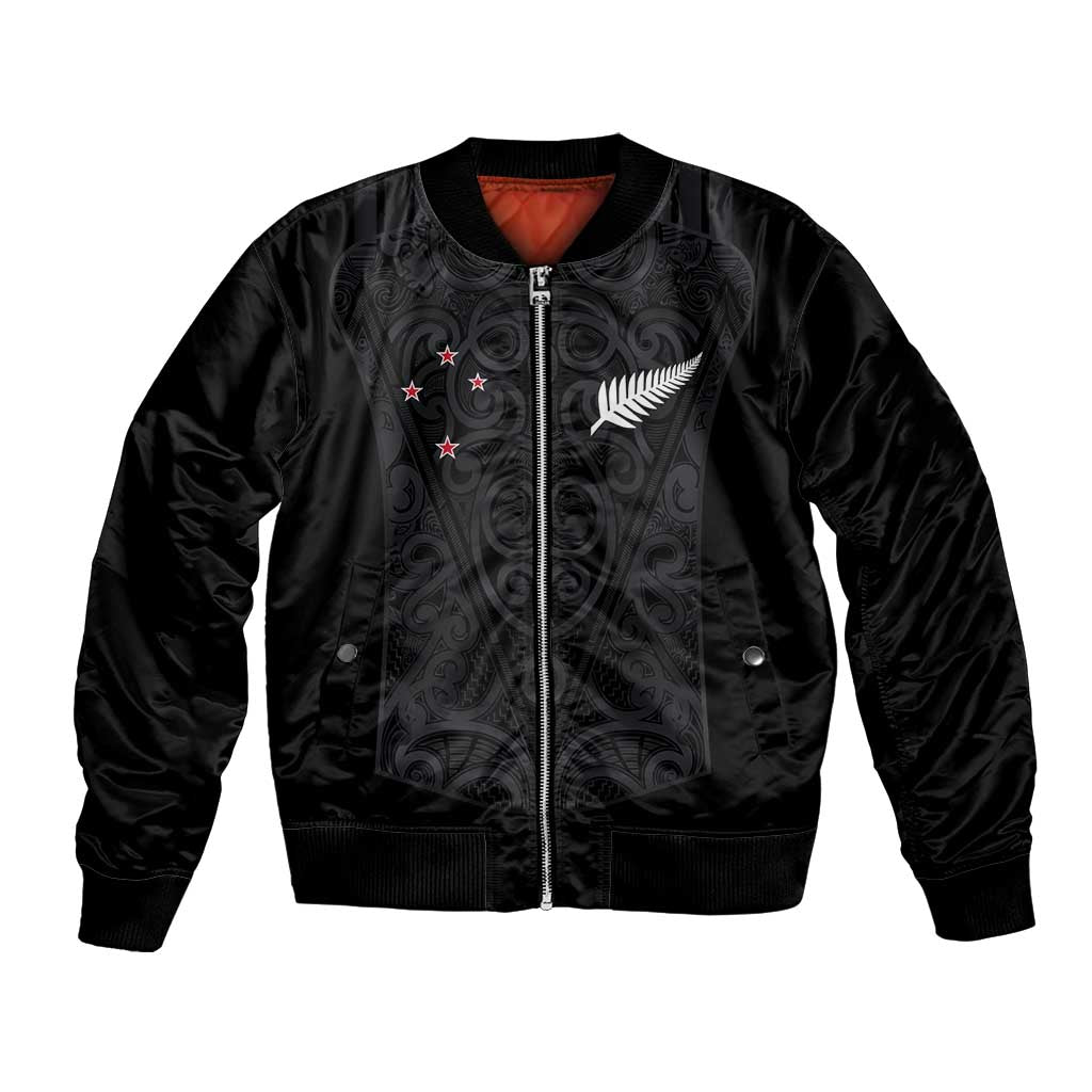 Custom Aotearoa Rugby Bomber Jacket Fern Blacks-Traditional Maori Motifs Design LT03 Unisex Black - Polynesian Pride