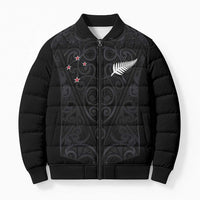 Custom Aotearoa Rugby Bomber Puffer Jacket Fern Blacks-Traditional Maori Motifs Design LT03 Unisex Black - Polynesian Pride