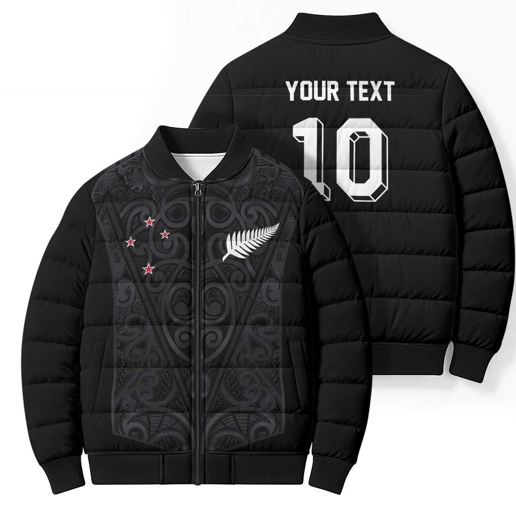 Custom Aotearoa Rugby Bomber Puffer Jacket Fern Blacks-Traditional Maori Motifs Design LT03 - Polynesian Pride