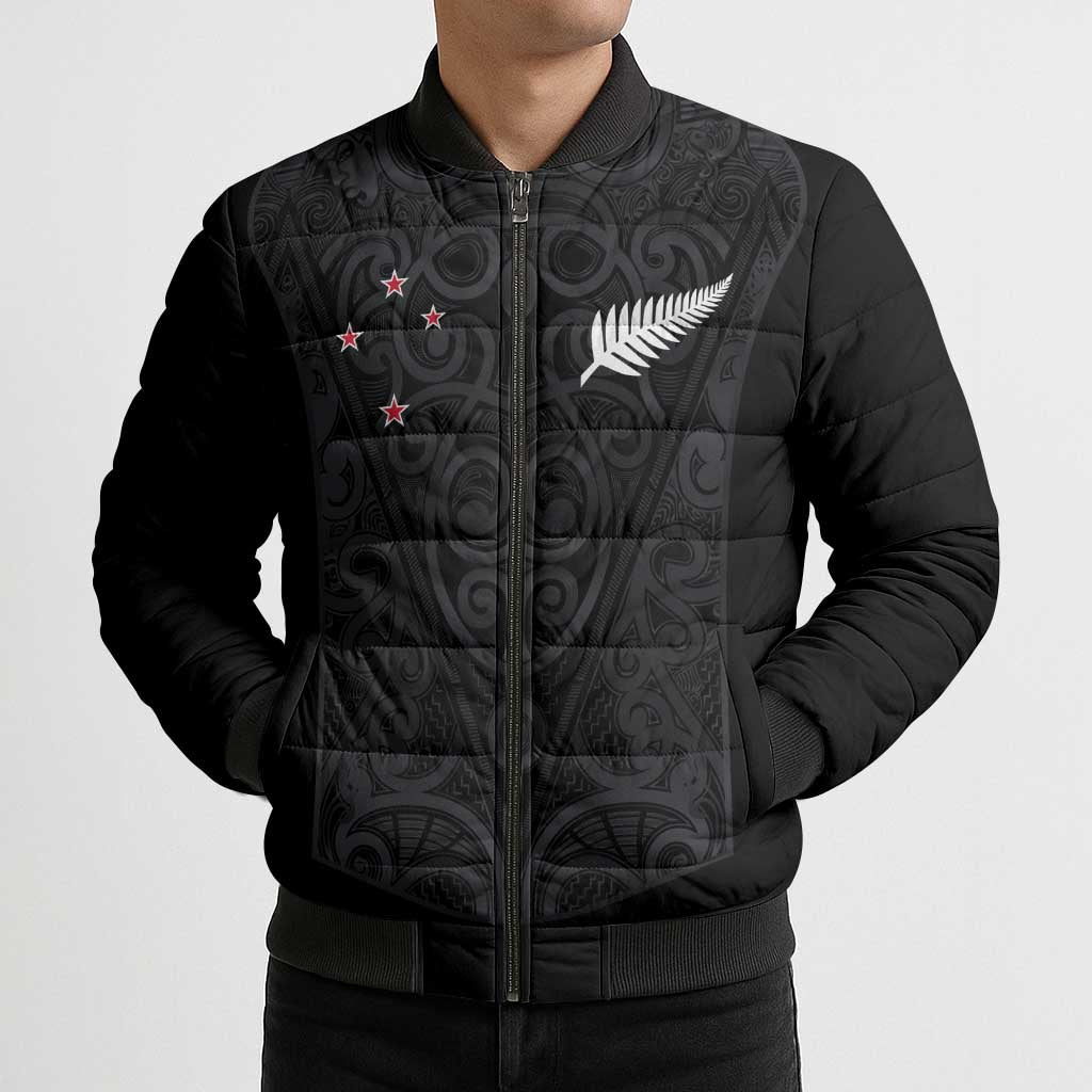 Custom Aotearoa Rugby Bomber Puffer Jacket Fern Blacks-Traditional Maori Motifs Design LT03 - Polynesian Pride