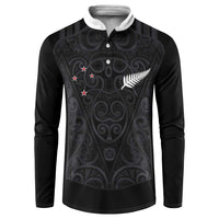 Custom Aotearoa Rugby Button Sweatshirt Fern Blacks-Traditional Maori Motifs Design LT03 Black - Polynesian Pride