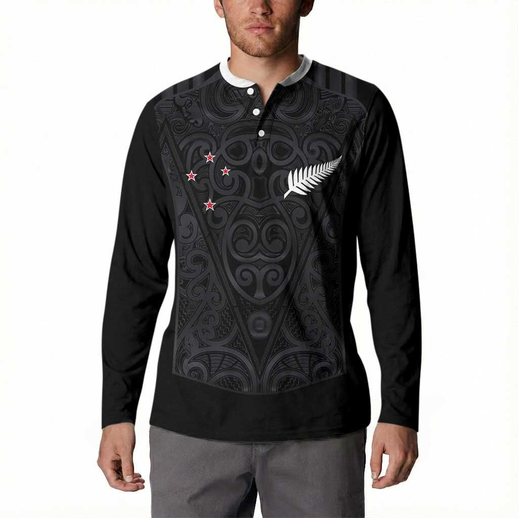 Custom Aotearoa Rugby Button Sweatshirt Fern Blacks-Traditional Maori Motifs Design LT03 - Polynesian Pride