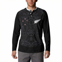 Custom Aotearoa Rugby Button Sweatshirt Fern Blacks-Traditional Maori Motifs Design LT03 - Polynesian Pride