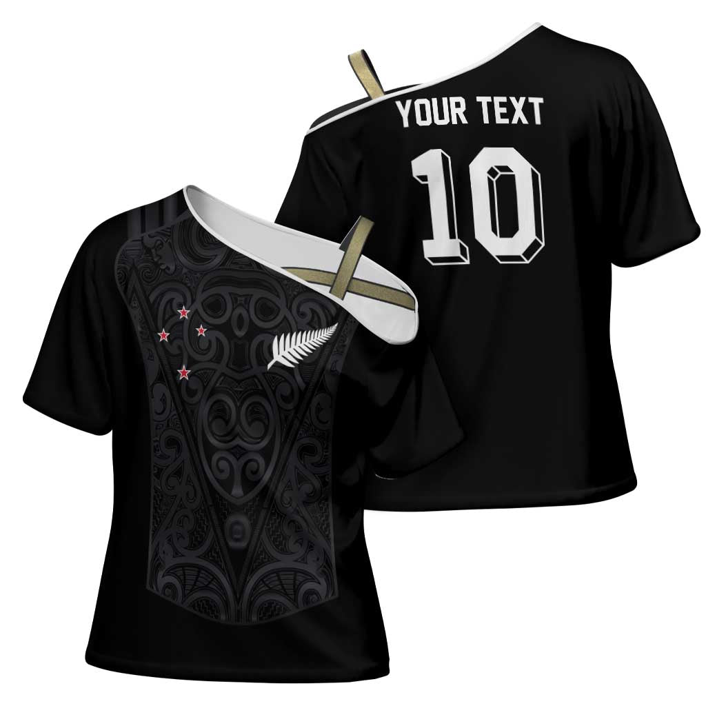 Custom Aotearoa Rugby Cross Shoulder Shirt Fern Blacks-Traditional Maori Motifs Design LT03 - Polynesian Pride